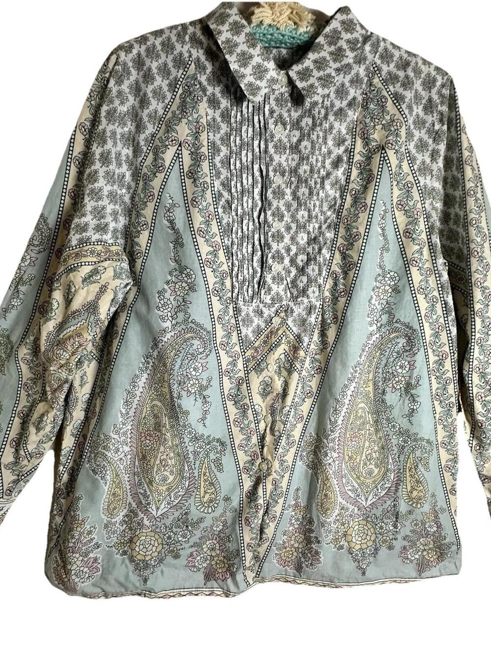 Soft Surroundings Boho Paisley Pintuck Tunic Top 100% Cotton Boho Grandma Sz XL